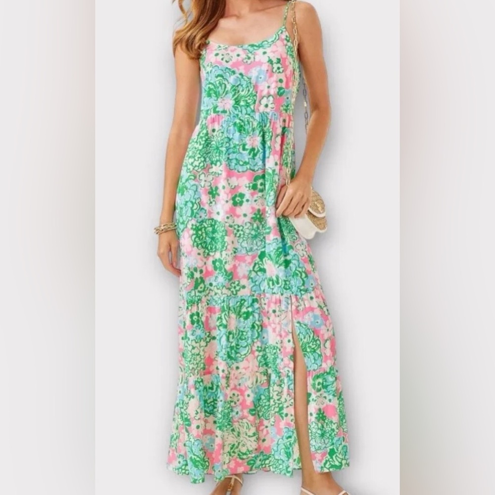 Lilly Pulitzer Teresa Maxi Dress in Blue, Green & Pink Floral